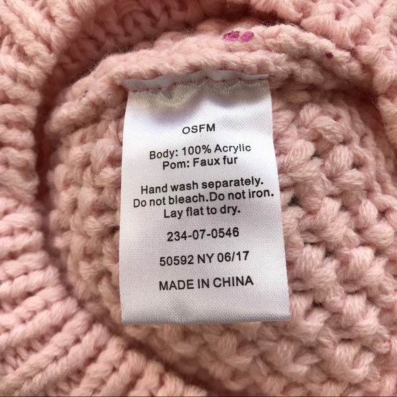 Two Pink Knit Hats with Gray Pom Poms - Picture 4 of 4